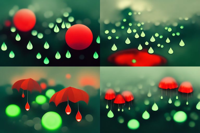 Barus red glowing raindrops and green glowing raindrops in the  5d690339-349c-4f91-a81d-cdbc961b6ae9