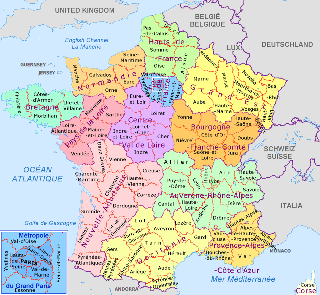2022 France - régions et départements, noms