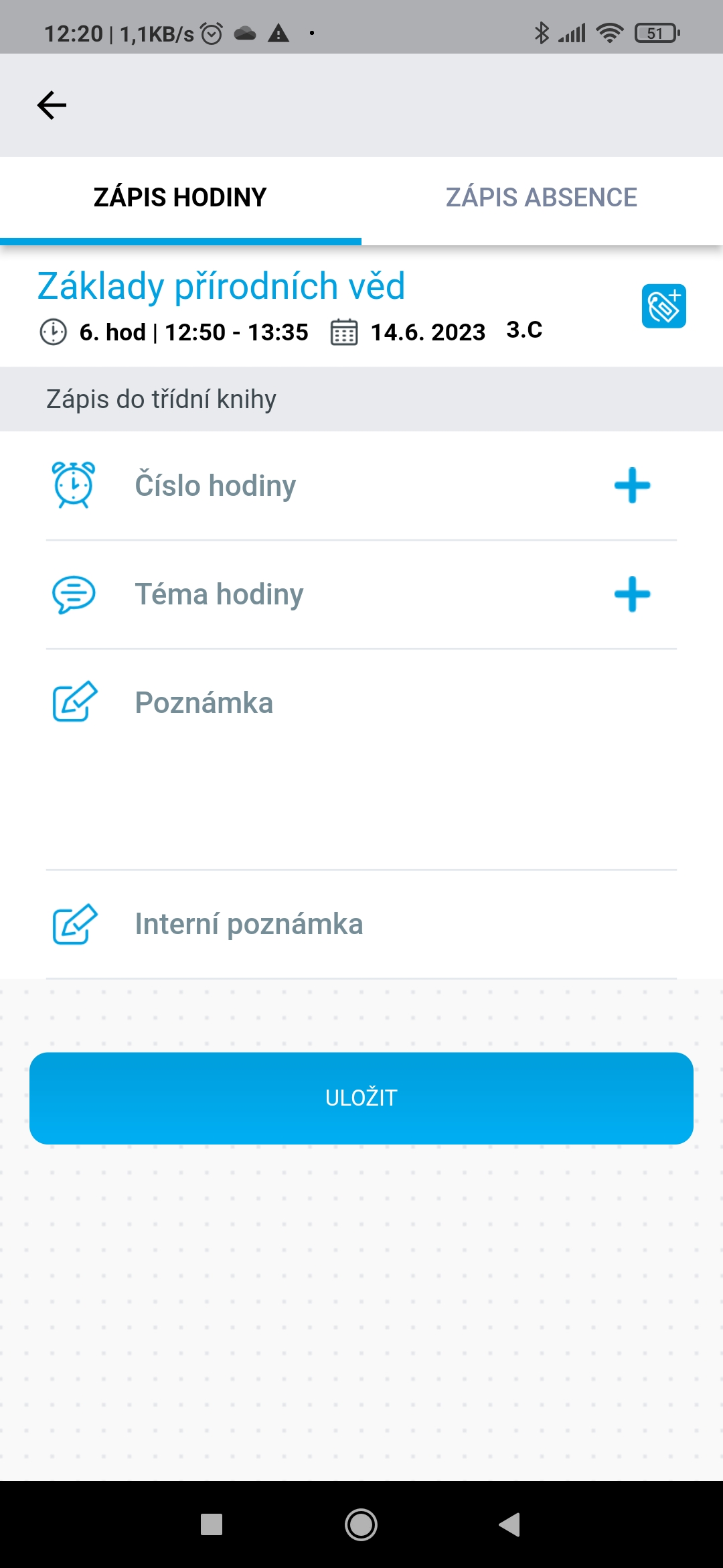 mobil zápis hodiny