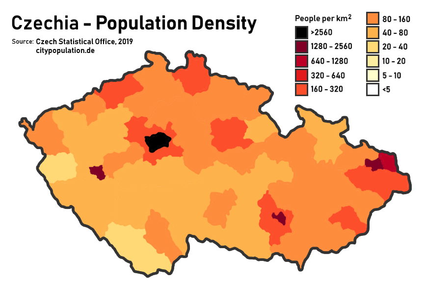 Population density in the Czech Republic