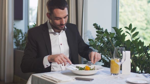 38 42 15 Businessman Eating in Restaurant