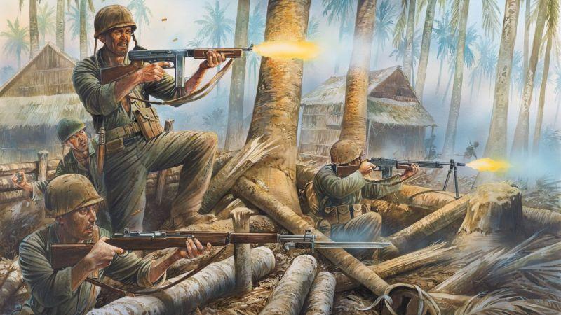 Americans fighting in the Pacific in World War 2 from Osprey book on Thompson submachine gun