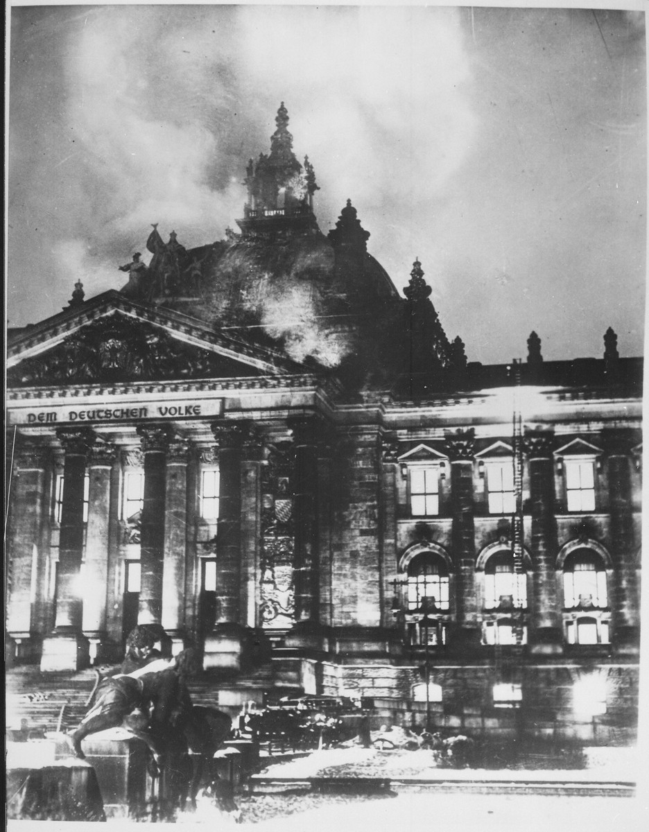 firemen work on the burning reichstag building in february 1933 after fire broke out simultaneously at 20 places