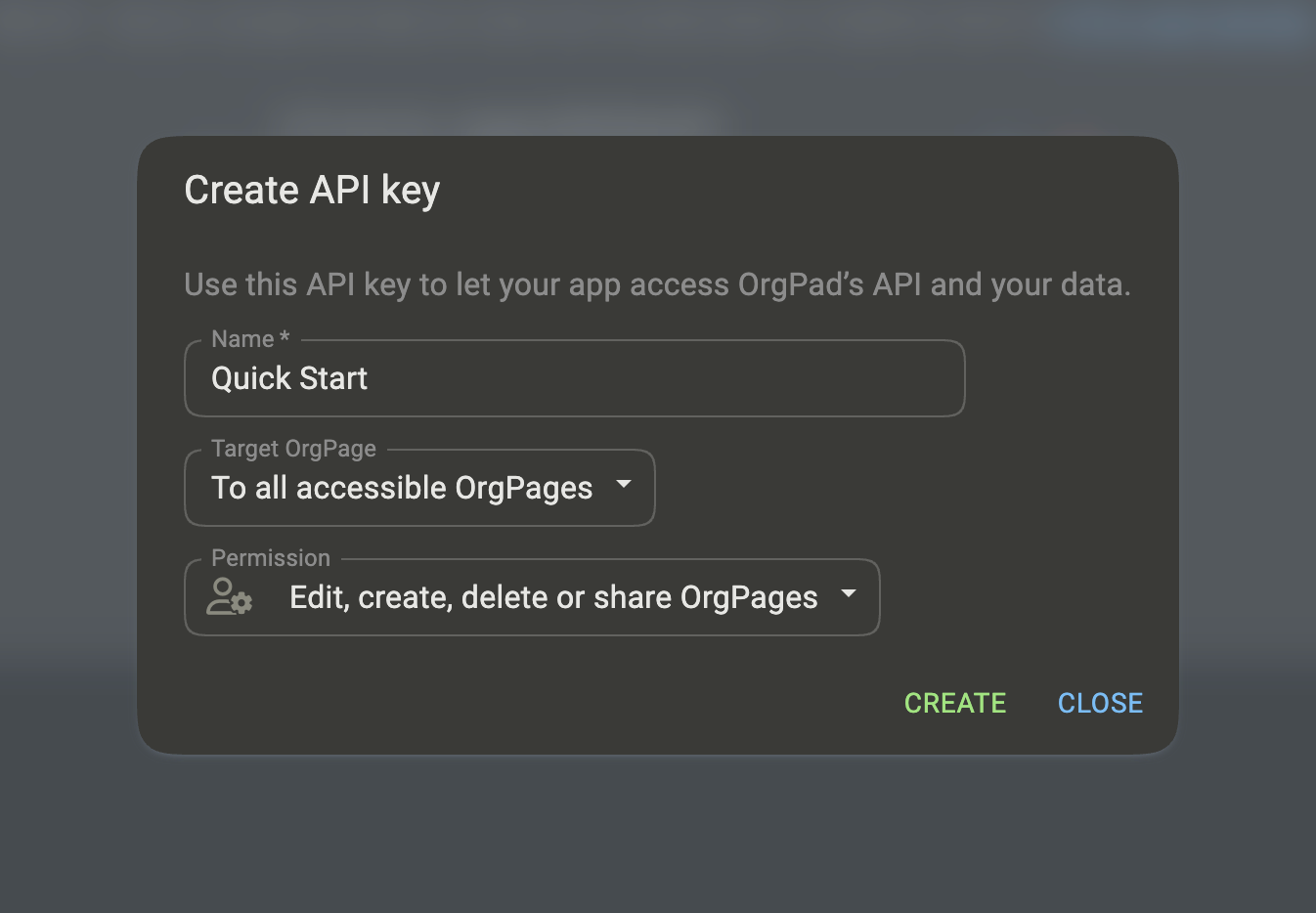 Creating an OrgPad API key