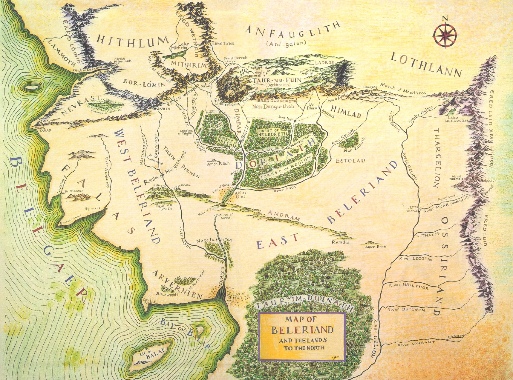 Christopher Tolkien - Map of Beleriand (colored by H.E. Riddett)