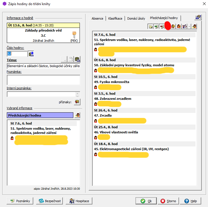 desktop předchozí hodiny včetně absence