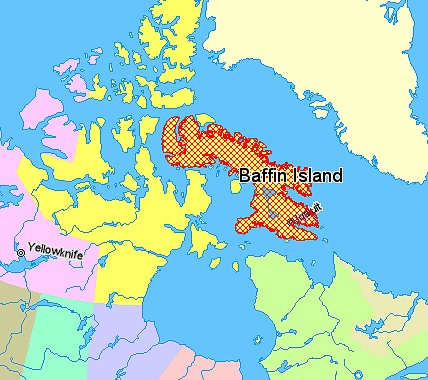 Map indicating Baffin Island%2C Nunavut%2C Canada