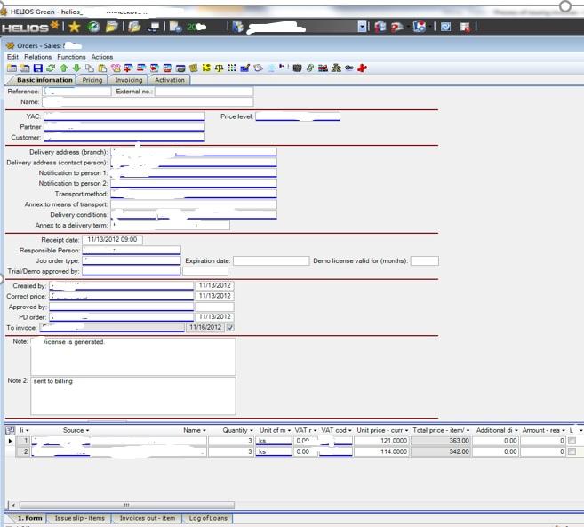 objednávka v systému