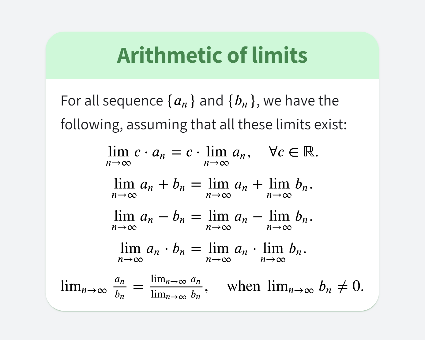 Arithmetic of limits