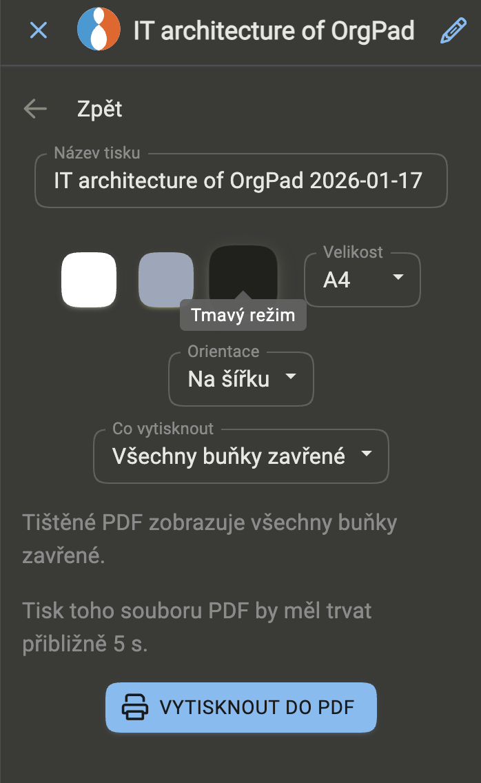 Volba tisku ve tmavém režimu