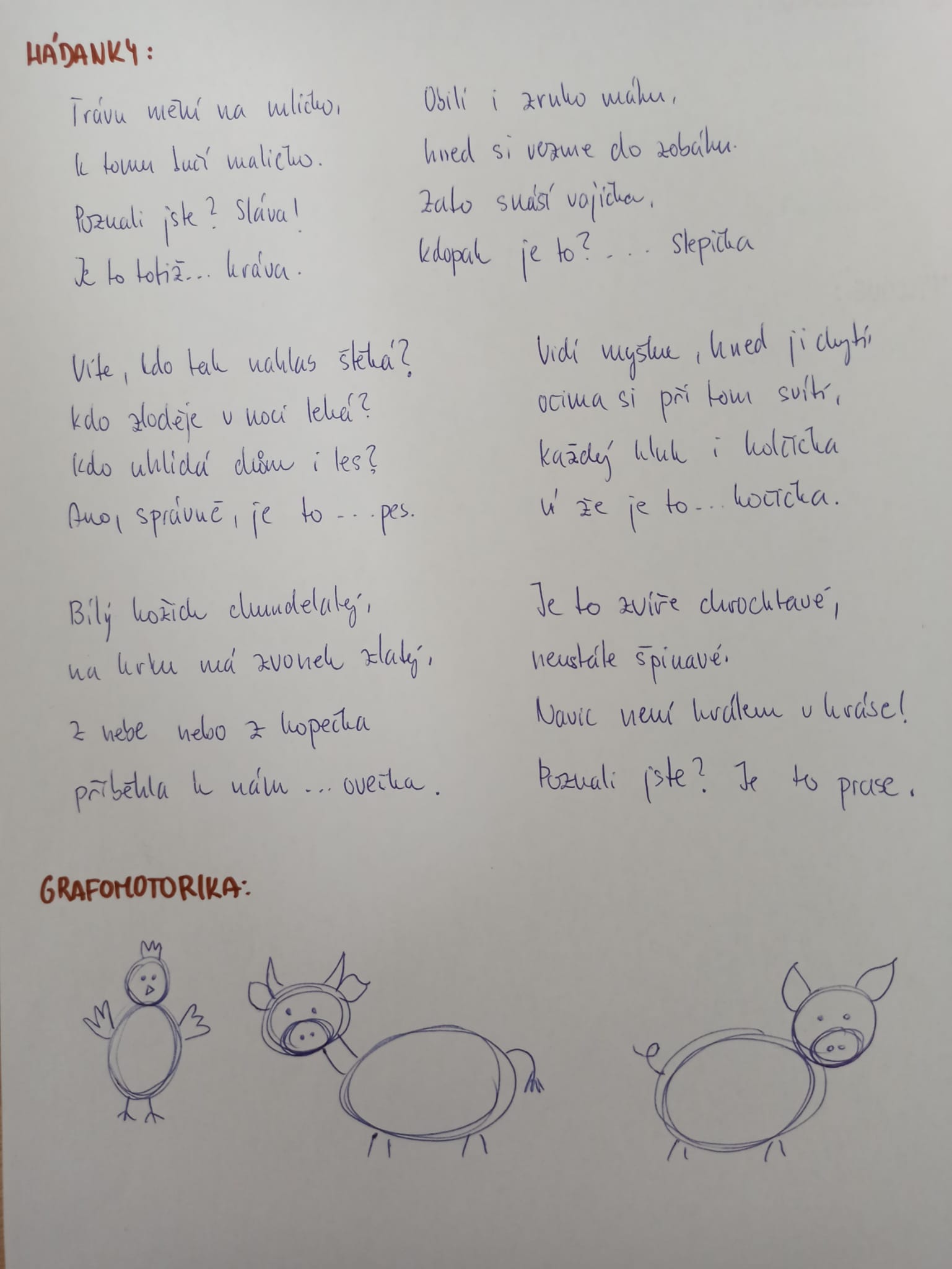 hádanky, grafomotorika