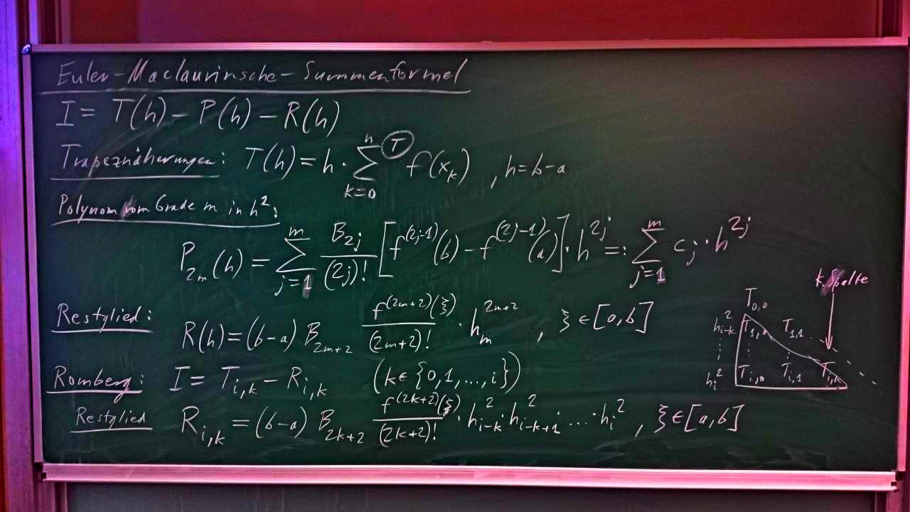 MOSIM-2020-05-20 Tafelbild-3 Romberg-Integration Euler-Maclaurinsche-Summenformel 