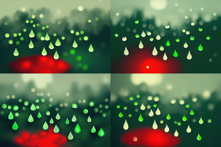 Barus red glowing raindrops and green glowing raindrops in the  417b4158-24e1-4544-9964-91f3315b6583