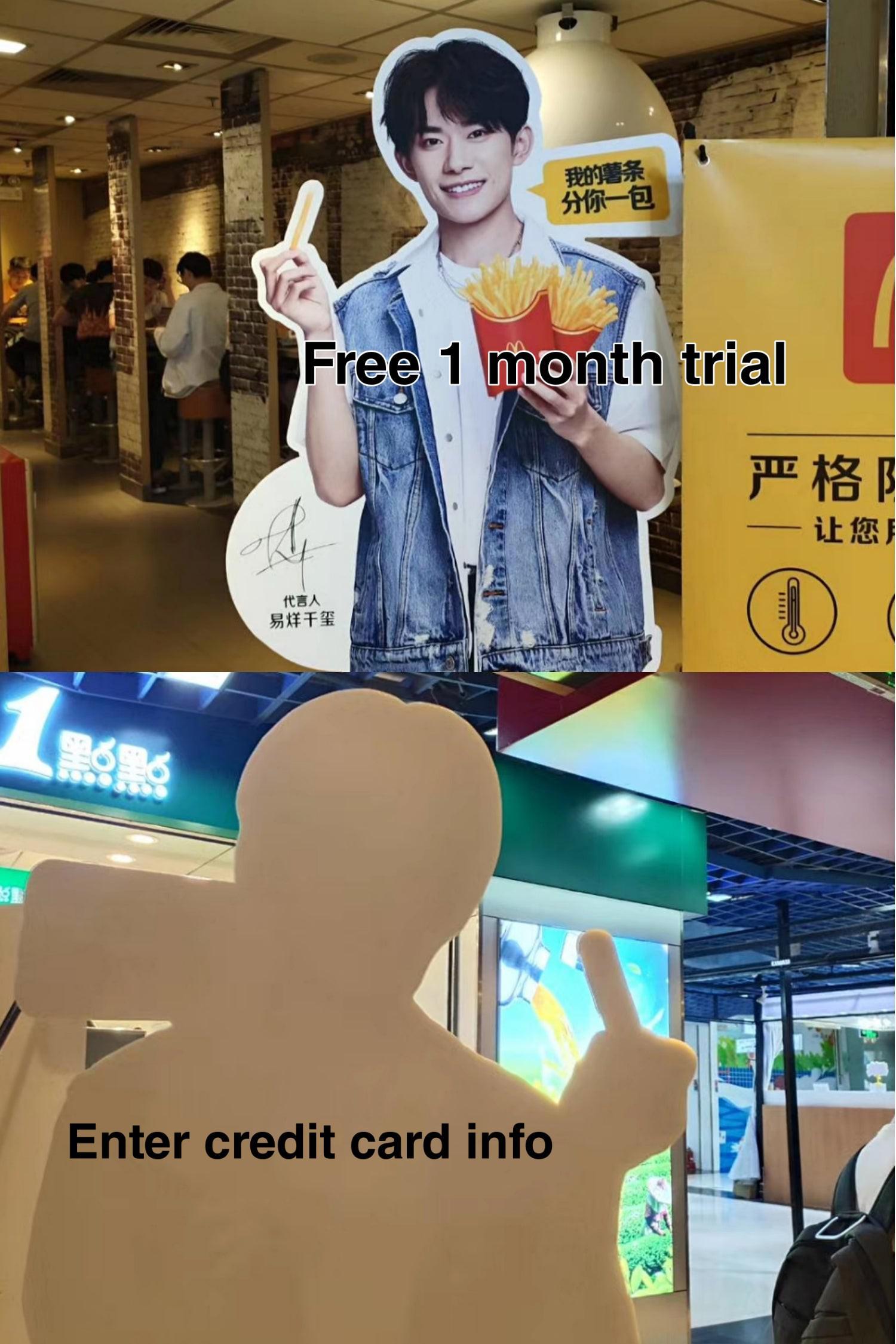 Free month trial enter credit card