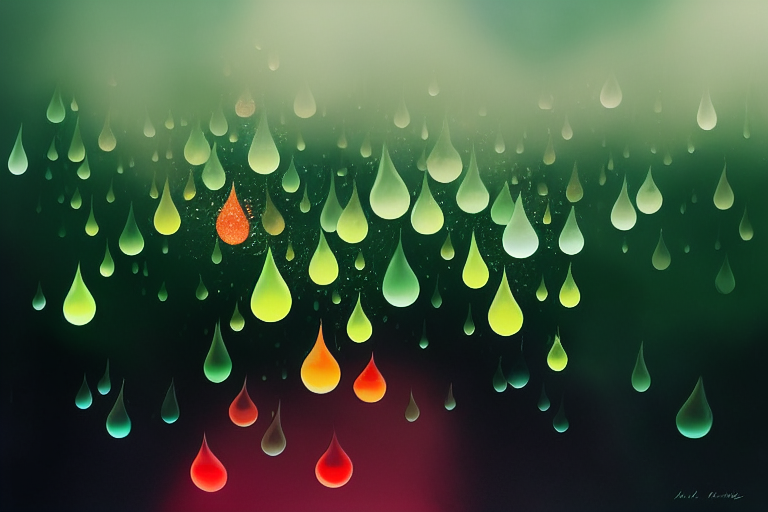 Barus red glowing raindrops and green glowing raindrops in the  5c868679-4912-430f-bee9-842cd0488d1e