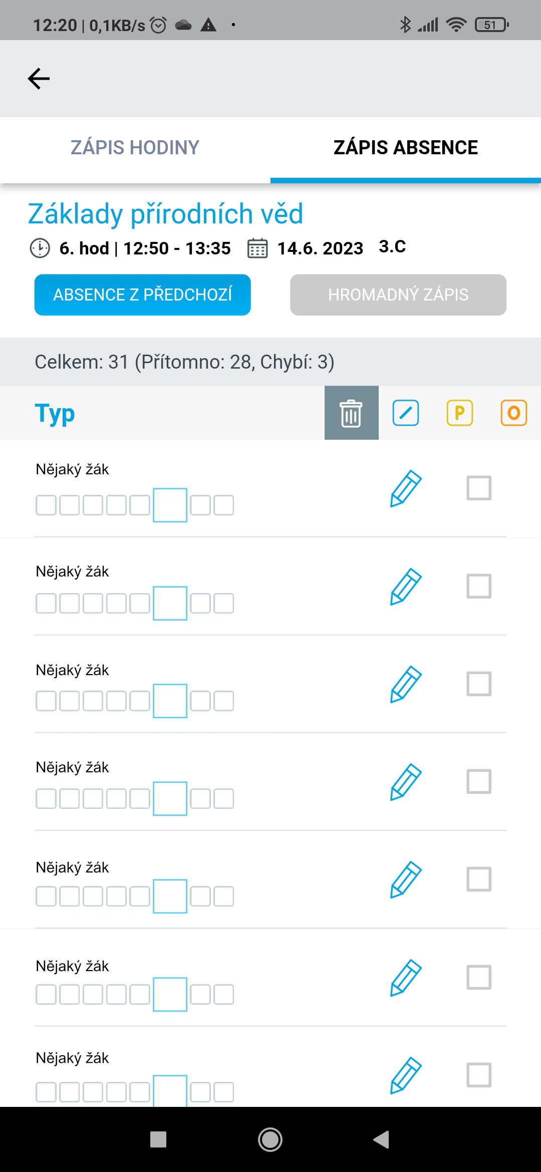 mobil zápis absence