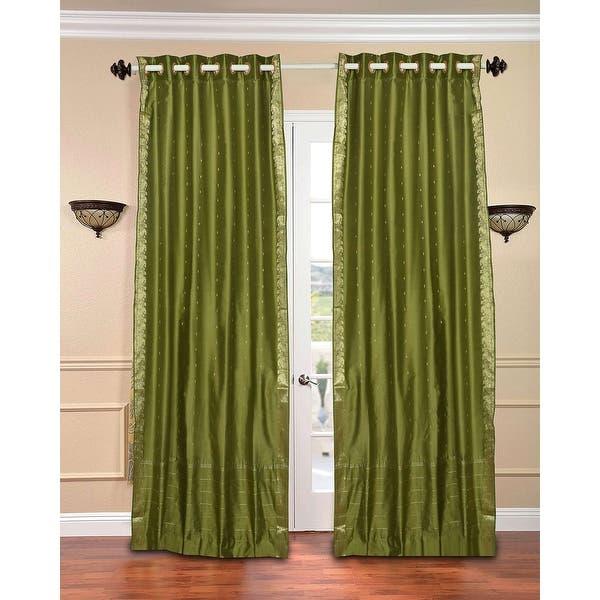 Olive-Green-Ring-Top-Sheer-Sari-Curtain---Drape---Panel---Piece
