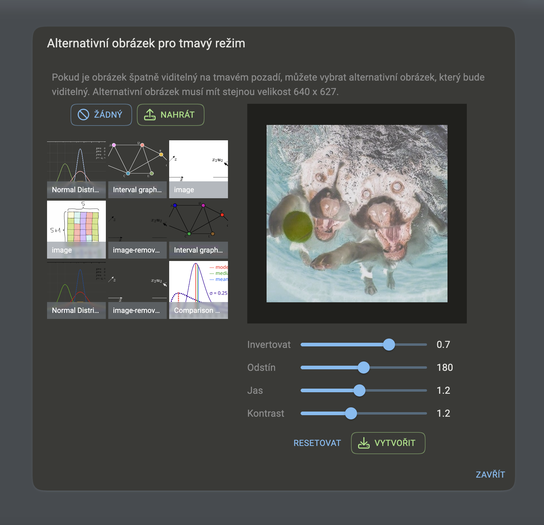 Volba alternativního obrázku pro tmavý režim