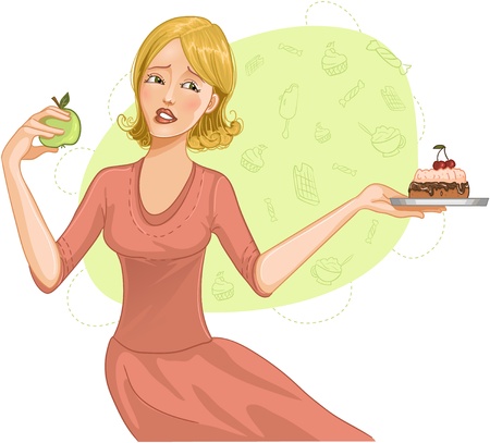 14982534-young-woman-makes-difficult-decision-between-healthy-apple-and-heavy-cake